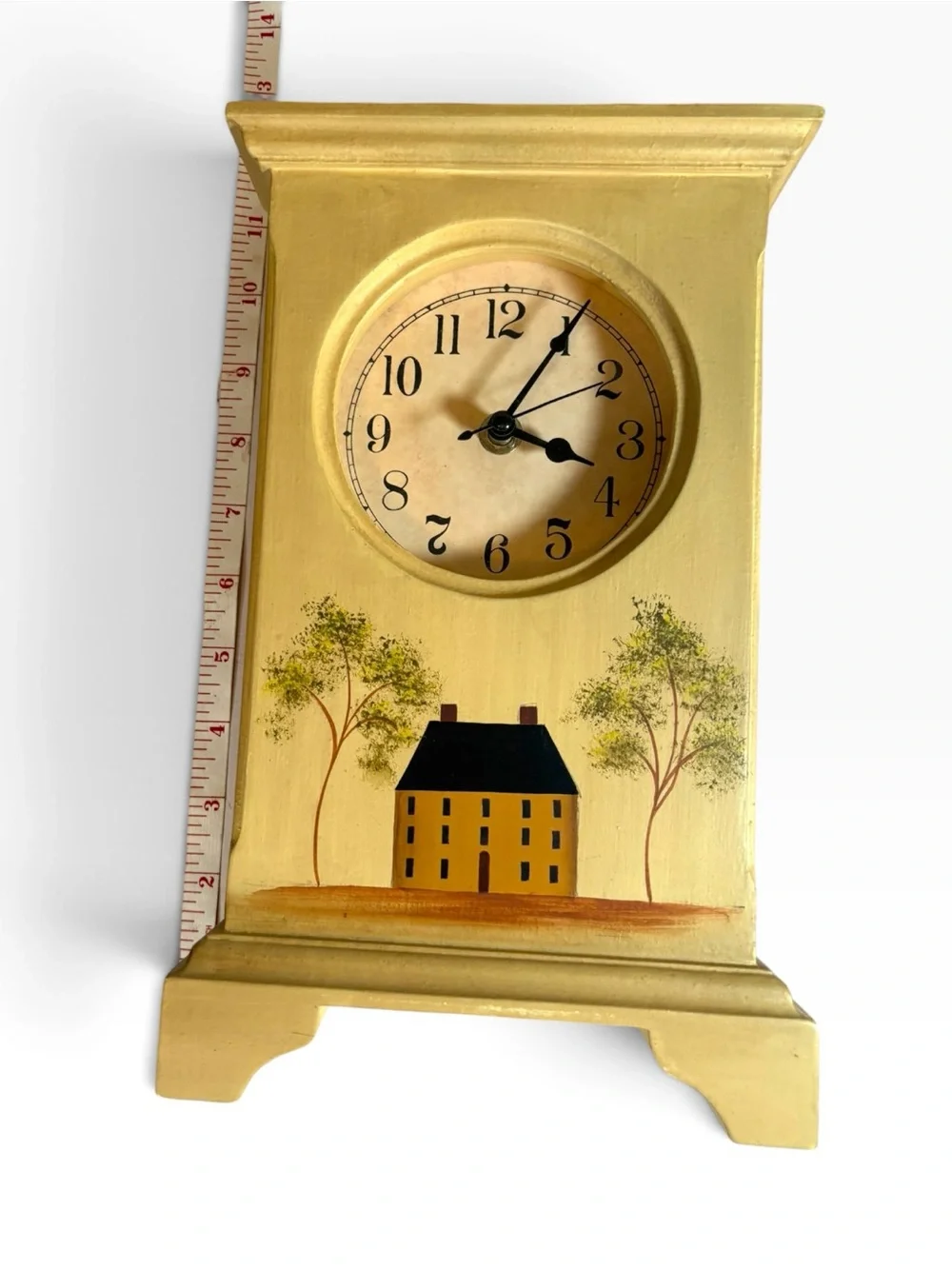 Vintage Primitive Saltbox House Wooden Mantel Clock Folk Art Farmhouse Works